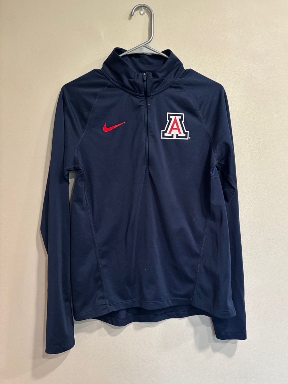 Nike Navy Quarter-Zip Pullover with Red Accents and White Logo